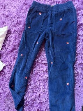 Mini Boden Navy Corduroy Joggers with Small Red Mushroom Embroidery